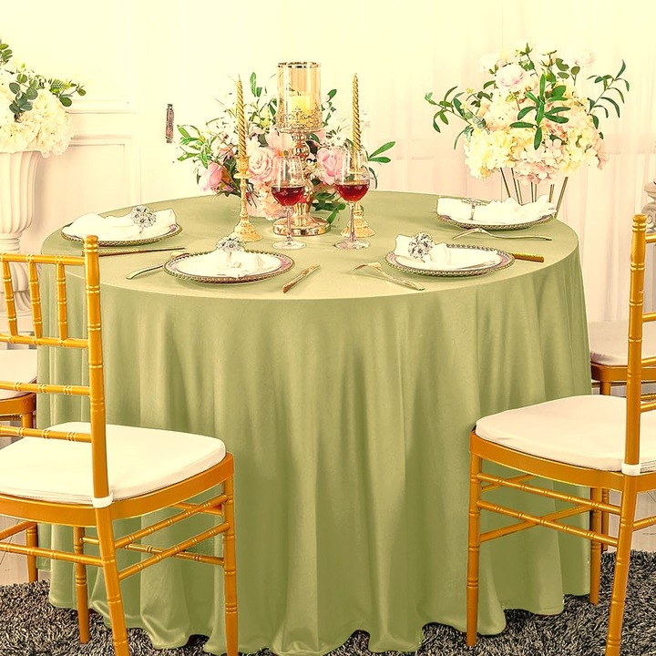 Fata de masa Kotonia Home - rotunda cu diametrul 240 cm, Damasc Saten DeLux, 100% bumbac, verde fistic