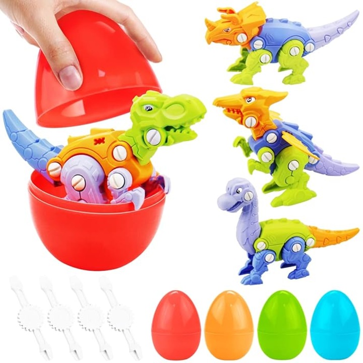 Set de asamblare Dinozauri pentru copii, Set 4 dinozauri de constructie DIY educational pentru baieti si fete 3-8 ani