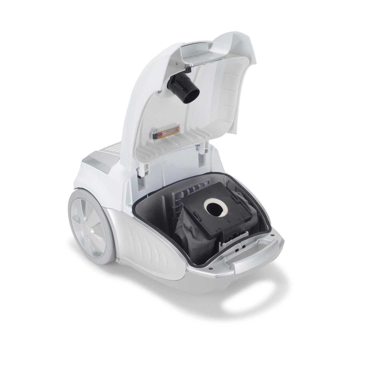 Aspirator cu sac HAUSBERG HB-2877AB, 800 W, Nivel zgomot 82 dB, Aspirare uscata, Protectie motor, Sistem de rulare a cablului, Lungime cablu 5, 4 L, Alb/Gri