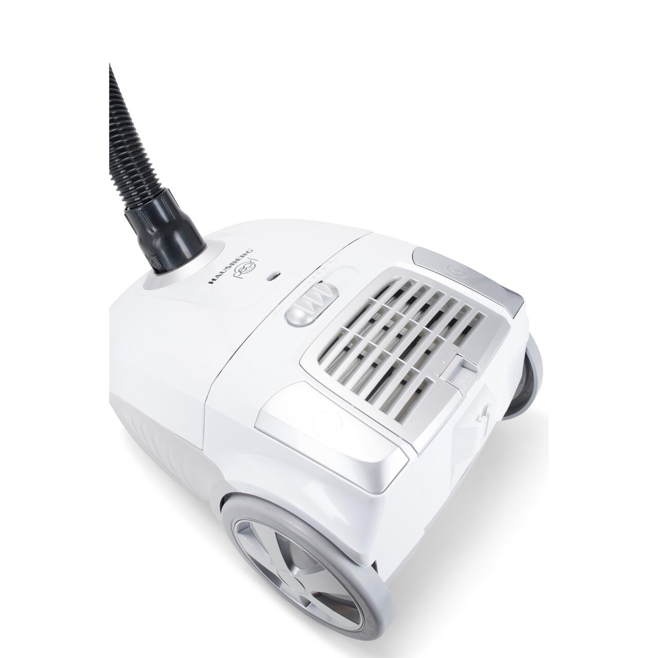 Aspirator cu sac HAUSBERG HB-2877AB, 800 W, Nivel zgomot 82 dB, Aspirare uscata, Protectie motor, Sistem de rulare a cablului, Lungime cablu 5, 4 L, Alb/Gri