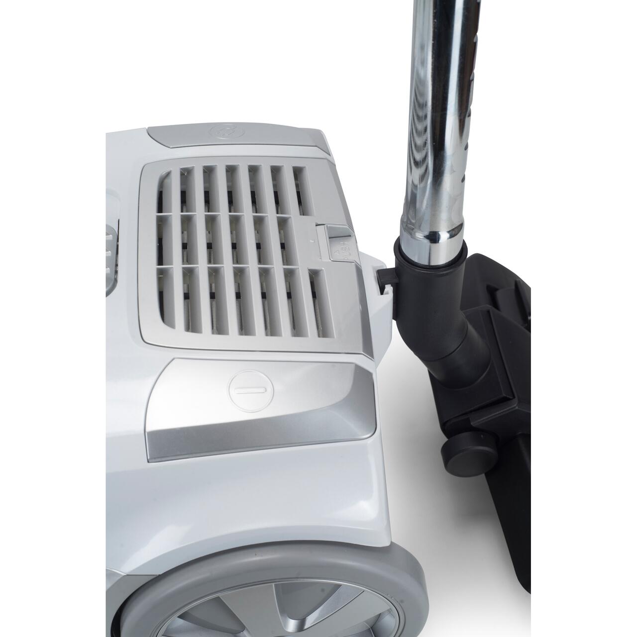 Aspirator cu sac HAUSBERG HB-2877AB, 800 W, Nivel zgomot 82 dB, Aspirare uscata, Protectie motor, Sistem de rulare a cablului, Lungime cablu 5, 4 L, Alb/Gri