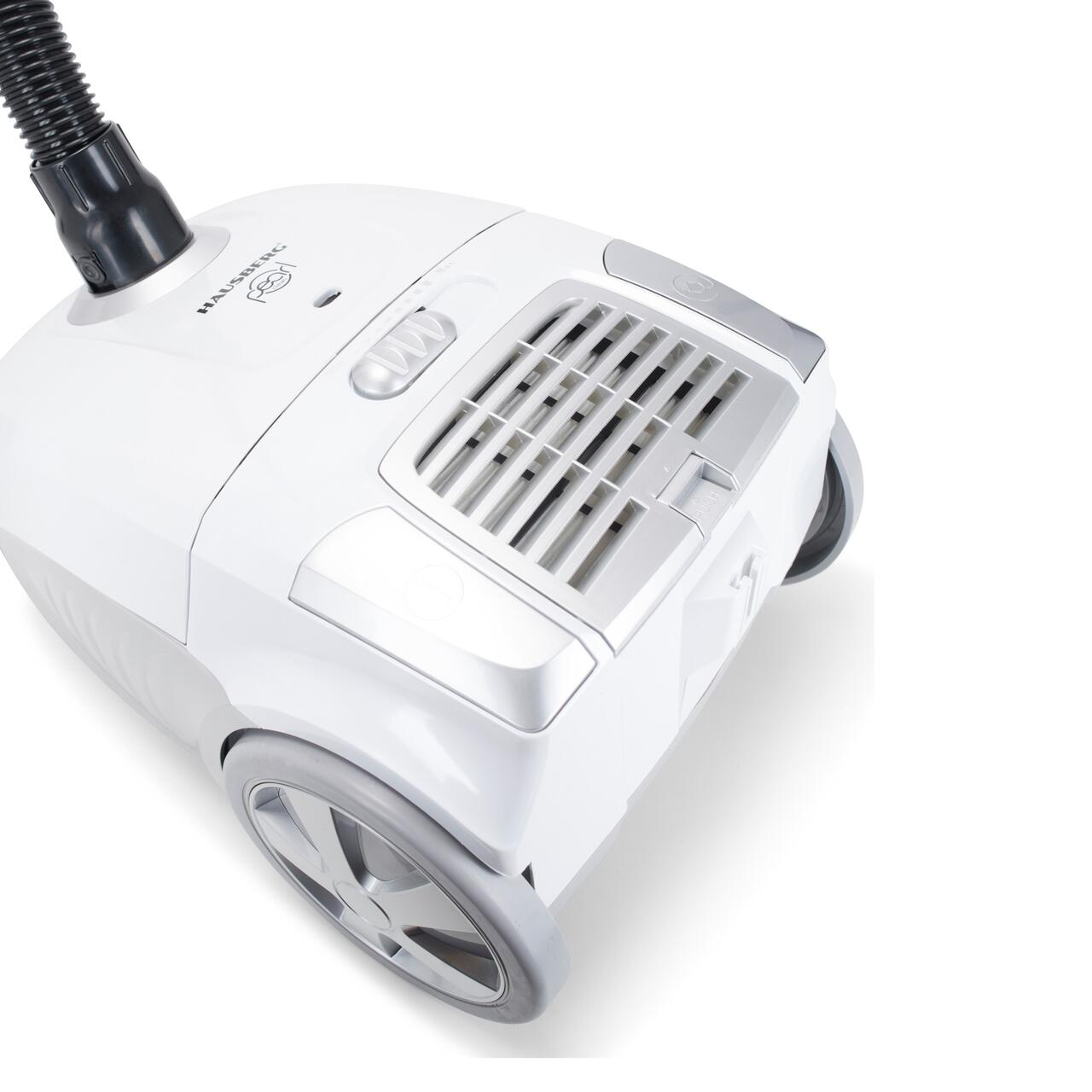Aspirator cu sac HAUSBERG HB-2877AB, 800 W, Nivel zgomot 82 dB, Aspirare uscata, Protectie motor, Sistem de rulare a cablului, Lungime cablu 5, 4 L, Alb/Gri