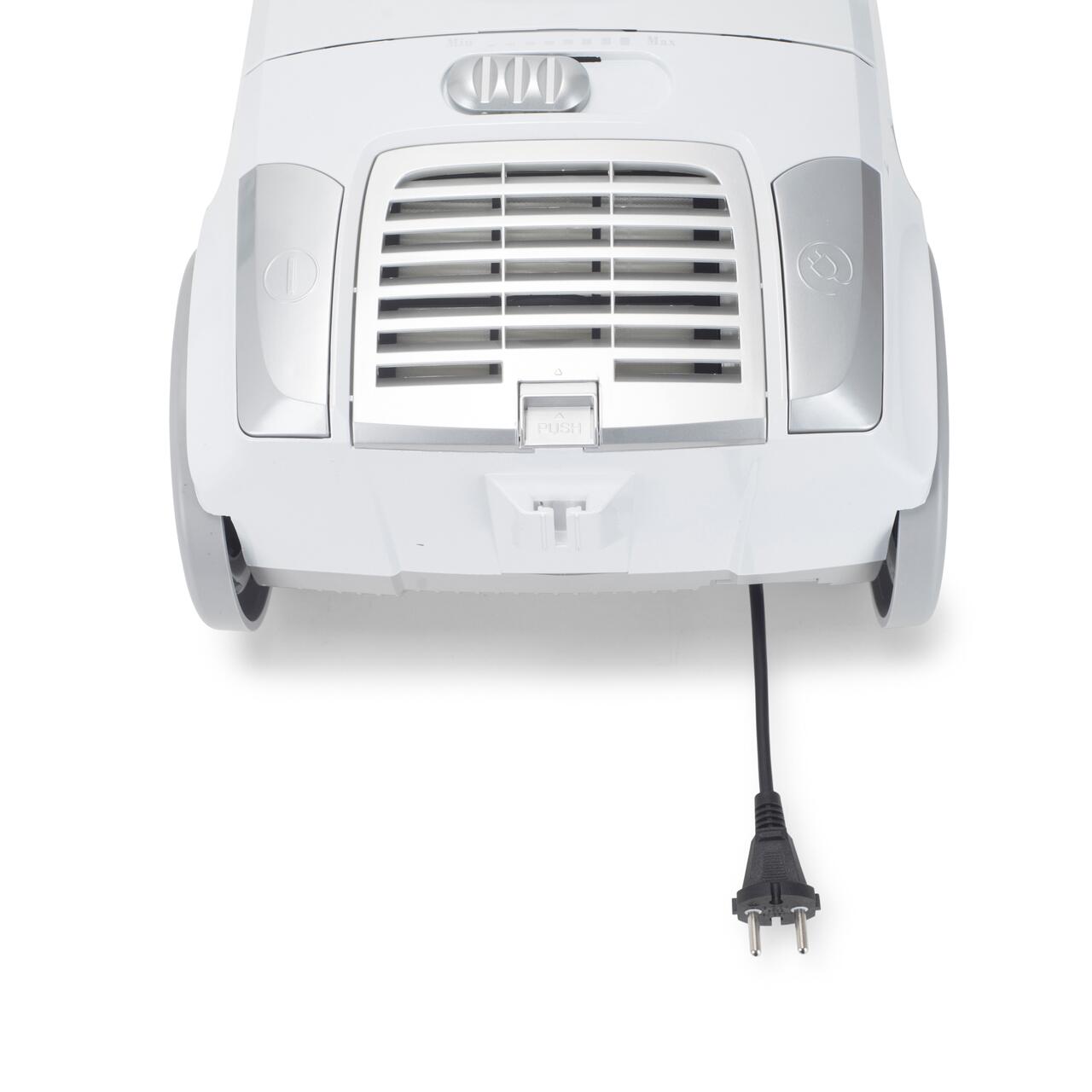 Aspirator cu sac HAUSBERG HB-2877AB, 800 W, Nivel zgomot 82 dB, Aspirare uscata, Protectie motor, Sistem de rulare a cablului, Lungime cablu 5, 4 L, Alb/Gri