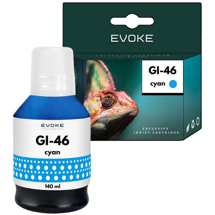 Canon мастилена касета GI46 циан, 140 ml, 14000 страници, GI-46 синя, съвместима с Maxify GX3040, GX4040, GX4050, GX5040, GX5050, GX6040, GX6050, GX7040, GX7050