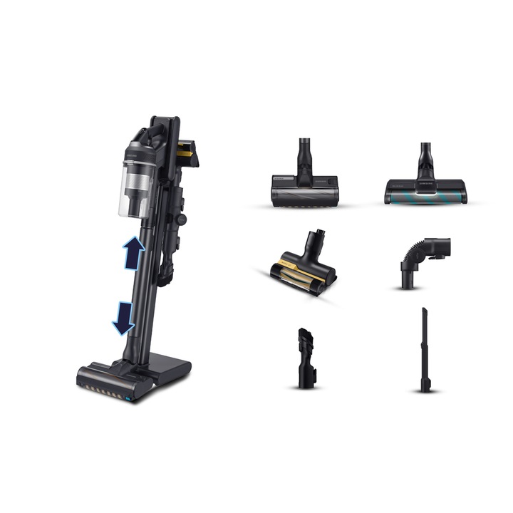 Aspirator vertical Samsung VS20C9554TK, 580 W, Autonomie 120 minute, Rezervor 0.8 l, Display LCD Negru