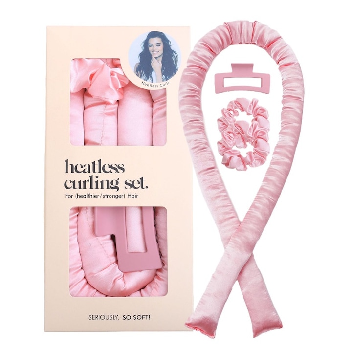 Ondulator fara caldura, Role de par dormite, Satin, Roz