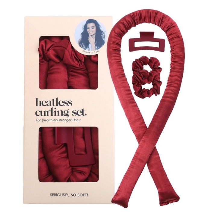 Ondulator fara caldura, Role de par dormite, Satin, Visiniu