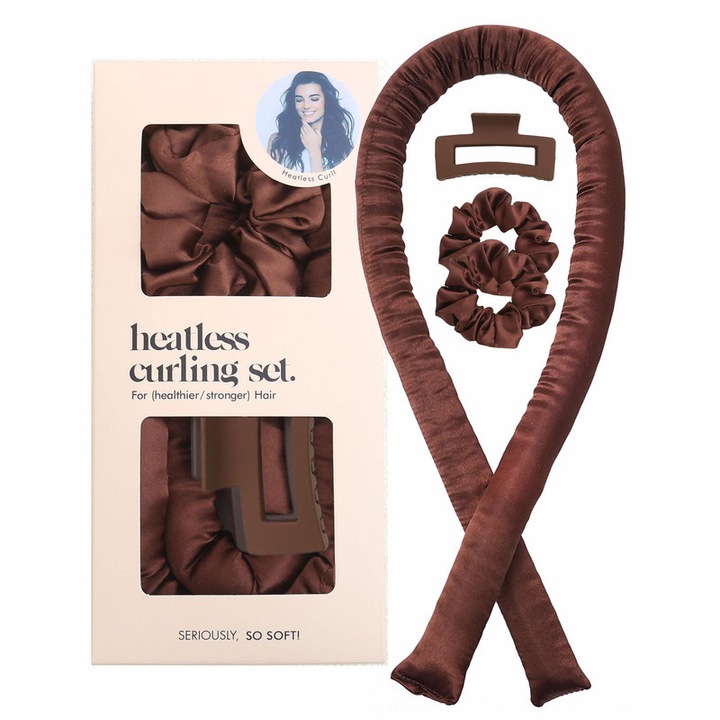 Ondulator fara caldura, Role de par dormite, Satin, Maro