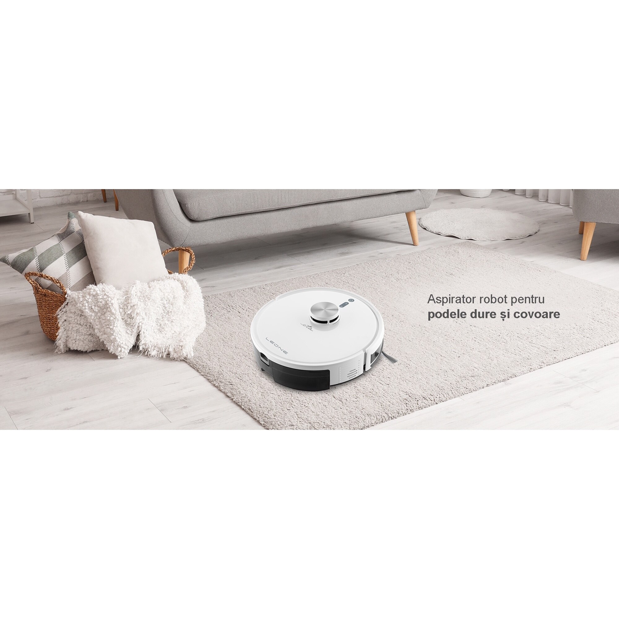 Robot aspirator si mop ETA Leone Pro 6244 90000, baterie Li-Ion 14.4 V/ 5200 mAh, Wi-Fi, navigatie laser, motor digital, alb