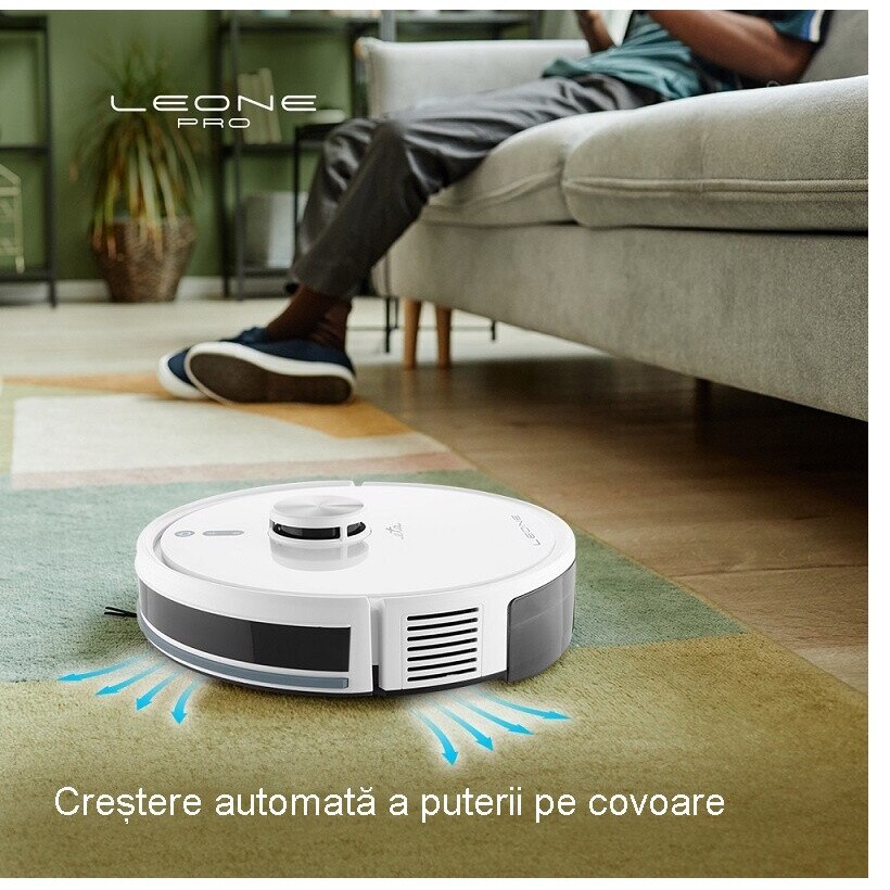 Robot aspirator si mop ETA Leone Pro 6244 90000, baterie Li-Ion 14.4 V/ 5200 mAh, Wi-Fi, navigatie laser, motor digital, alb