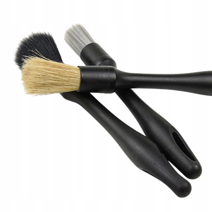 Set 3 Pensule Detailing Auto, Diferite Tipuri De Peri, Maner Robust, Depozitare Convenabila, Plastic, Negru