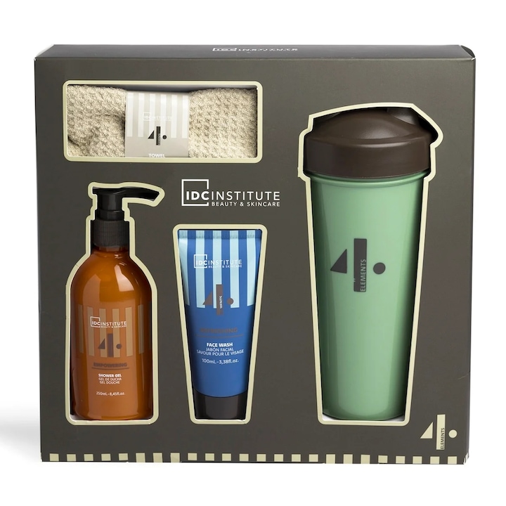 Комплект от 4 продукта за мъже, IDC Institute, с кърпа и бутилка, 259/100 ml