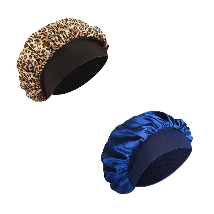 2 db hajvédő készlet, Selyem, Navy/Leopárd mintás