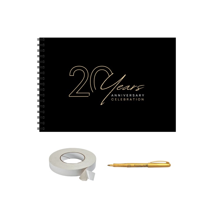 Fotóalbum / Vendégkönyv/ Scrapbooking 20 éves évfordulóra, Boldog születésnapot, fekete oldalak, A4-es fekvő, 25 fekete oldal