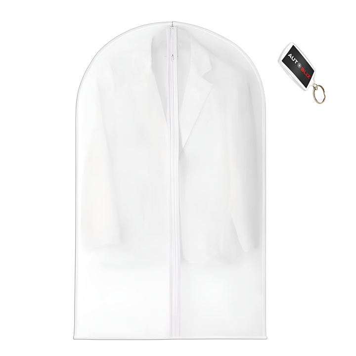 Husa Pentru Depozitare Protectie Haine, Cu Fermoar, Alb Tranparenta, 140x60cm Cu Breloc Autobliz