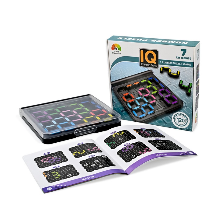 Logikai oktatójáték, IQ számrejtvény, SmartGame 2D, 7 éves kor felett, 120 kihívás, kognitív képességek fejlesztése, többszínű