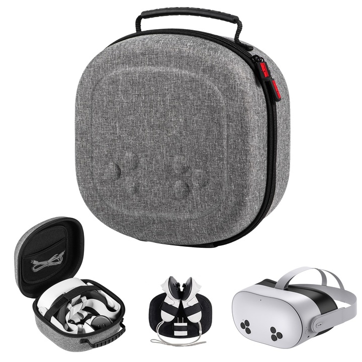 Husa de transport mini pentru Meta Quest 3S/Quest 3/Vision Pro, capacitate mare, design elegant, gri