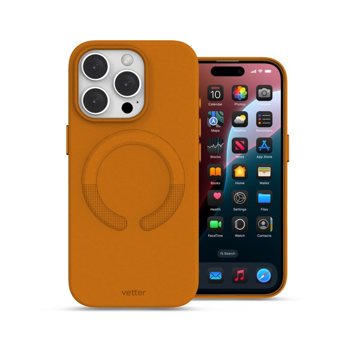 Husa iPhone 16 Pro, Clip-On Vegan Leather, MagSafe Compatible, Golden Brown