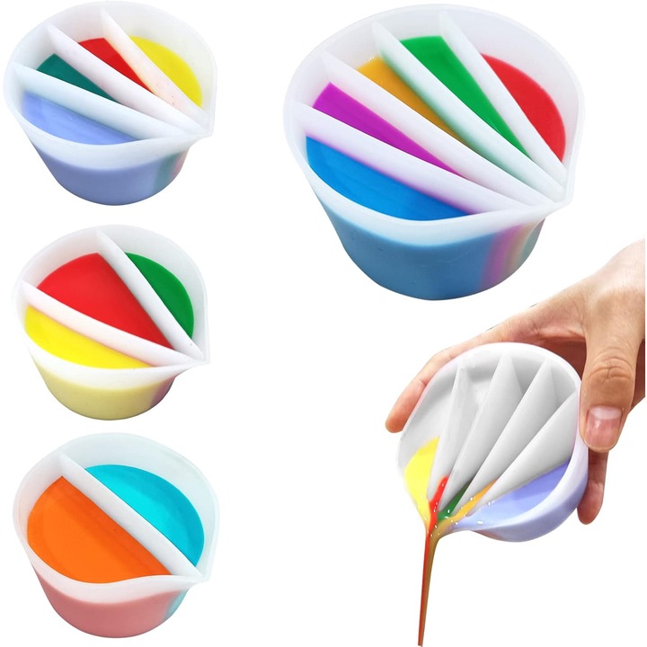 Комплект от 4 броя силиконови аксесоари за леене, с канали, за флуиден арт, бели