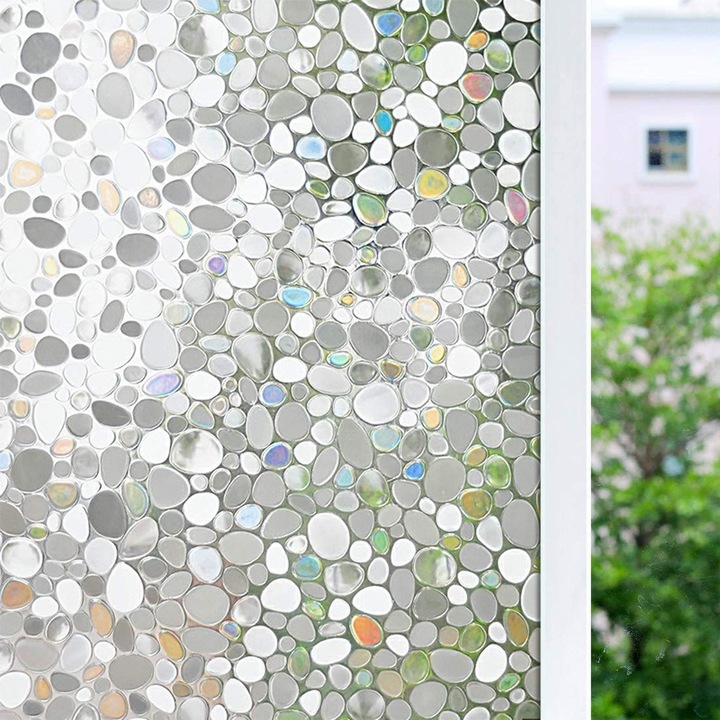 Folie Decorativa Privacy Pentru Geamuri - Home&Office, Protectie UV, Model White Stone, Dimensiuni 200x60 cm, Luxer