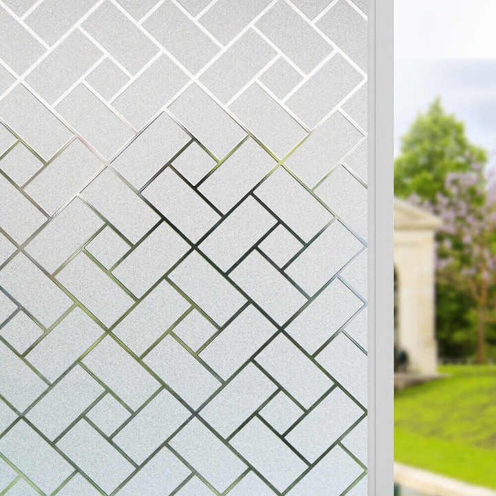 Folie Decorativa Privacy Pentru Geamuri - Home&Office, Protectie UV, Model - Brick Pattern, Dimensiuni 200x60 cm, Luxer