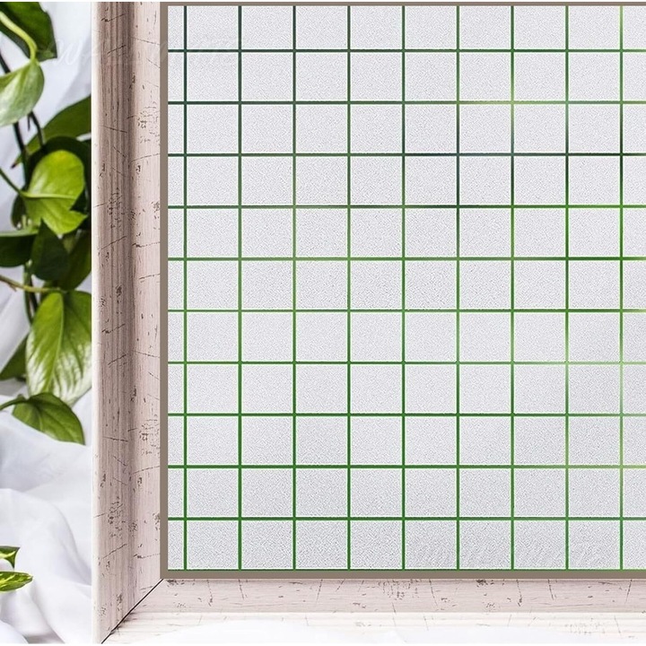 Folie Decorativa Privacy Pentru Geamuri - Home&Office, Protectie UV, Model - Square Pattern, Dimensiuni 200x60 cm, Luxer