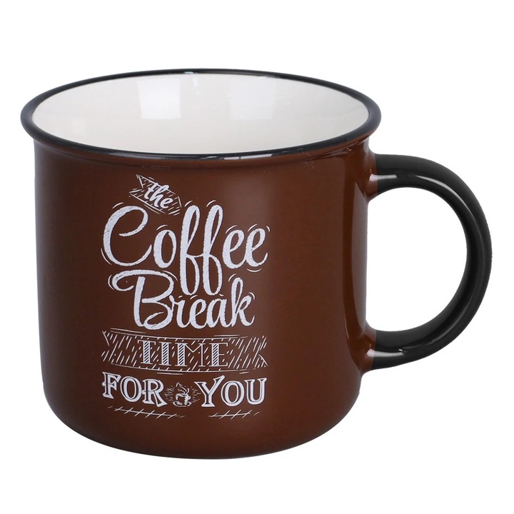 Cana cafea - Coffe Break, portelan, maro + negru + alb, 350 ml