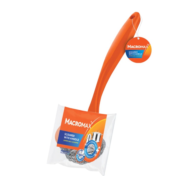 MACROMAX Спирална гъба за съдове от неръждаема стомана с дръжка