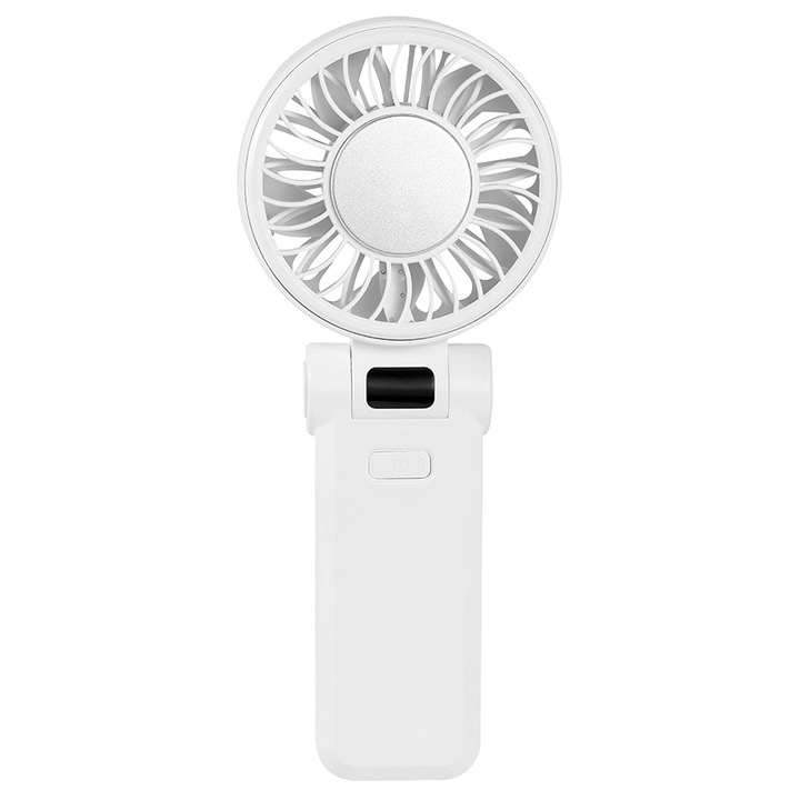 Ventilator portabil de mana Z36, ventilator pliabil de mare viteza, racitor de aer, panou metalic de gheata, 5 viteze, afisaj digital, baterie 4000mAh, 16 ore de viata puternica, cu snur, alb