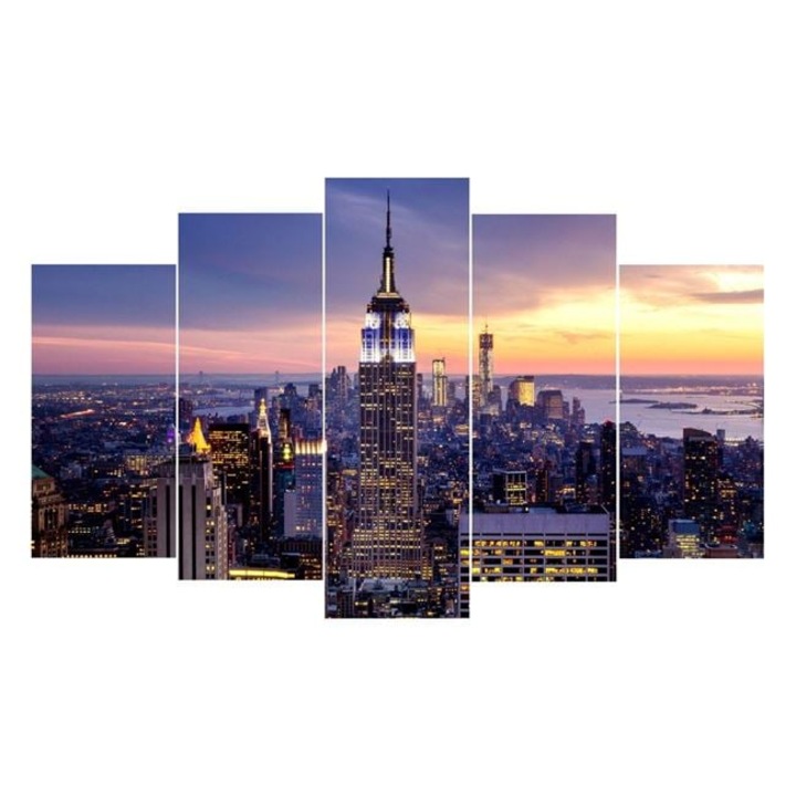Tablou Canvas Panoramic Empire State Glow, Metropola New York (Set de 5 Piese)