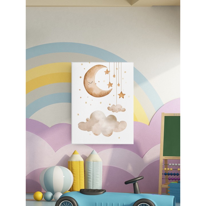 Tablou camera copil, print pe canvas " Cloudy moon " N_THP_V 121 40x60 cm