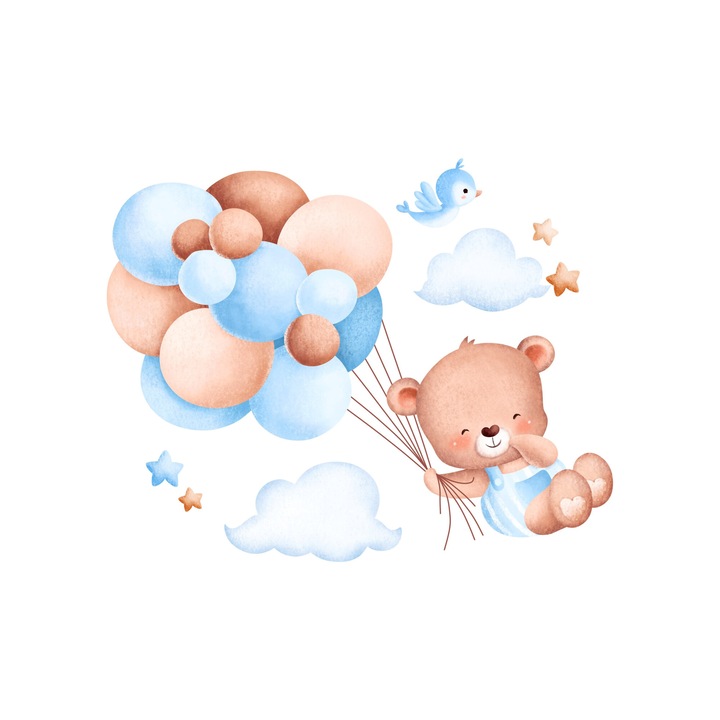 Tablou camera copil print pe canvas " Balloon Teddy " N_thp_H 101 60x40 cm