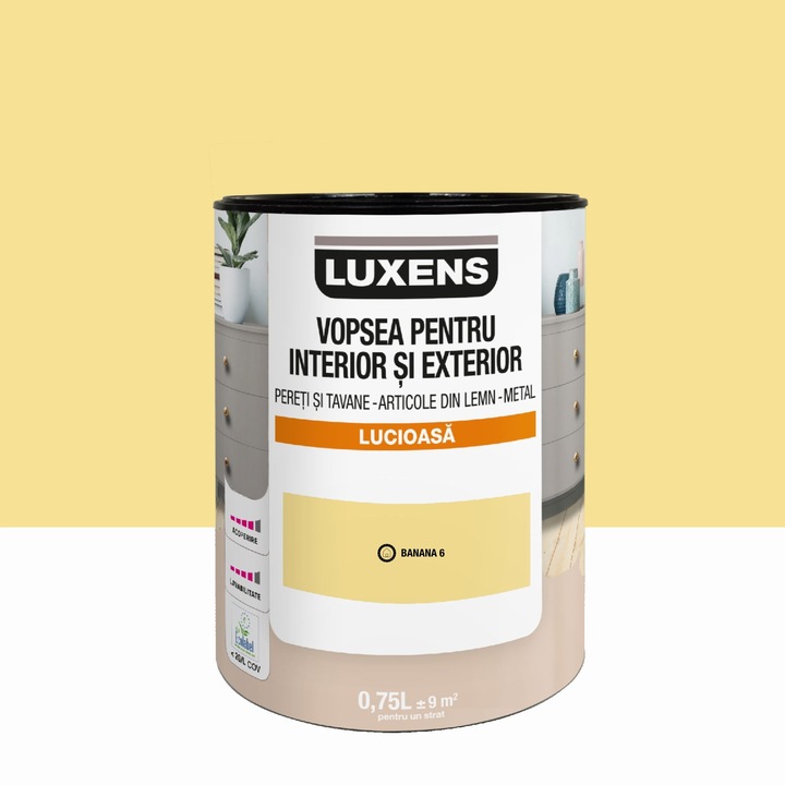 Email pe baza de apa Luxens, pentru pereti si tavane, lemn si metal, Banana6, aspect lucios, 0.75 L