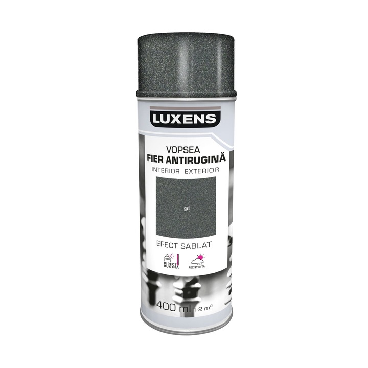 Vopsea spray Luxens, antirugina, gri, sablat, 400 ml