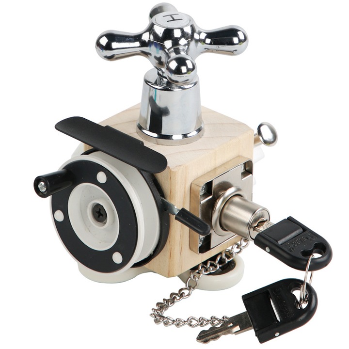 Cub educativ din lemn, Momcbebe, ucarie Educativa Montessori pentru Dezvoltarea Copiilor, 6 in 1, Perfect pentru Stimularea Abilitatii Cognitive si Coordonarii Mana-Ochi, Material Sigur si Rezistent, multicolor, 12x11x11cm