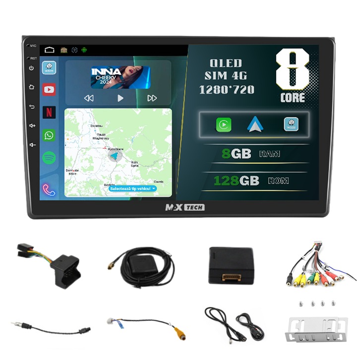 Navigatie Audi A4 B6, B7 & Seat Exeo ( 2001 - 2008 ) dedicata Android 13 si Carplay, MaxTech®, ecran de 9'' QLED, 8 GB RAM 128 GB ROM, DSP, EQ, RDS, Sim 4G, GPS, WIFI, Bluetooth, Waze, MirrorLink