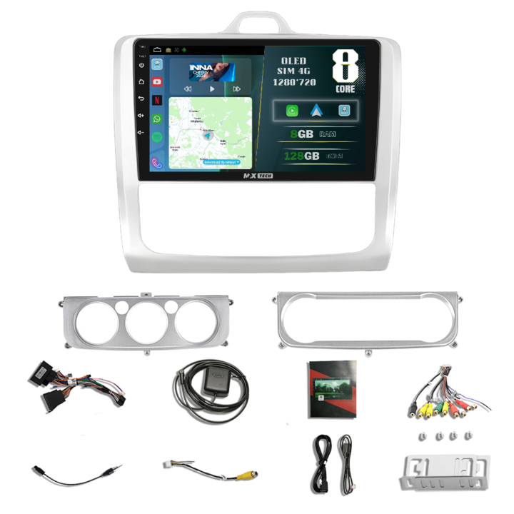 Navigatie Ford Focus 2 ( 2004 - 2011 ) dedicata Android 13 si Carplay, MaxTech®, ecran de 9'' QLED, 8 GB RAM 128 GB ROM, DSP, EQ, RDS, functii Sim 4G, GPS, WIFI, Bluetooth, Waze, MirrorLink