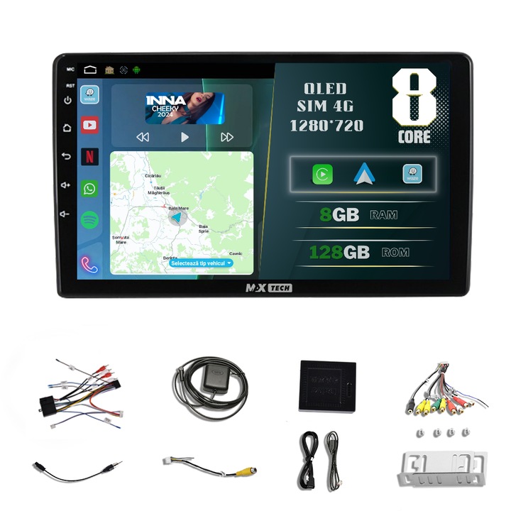 Navigatie Fiat Ducato 3/ Peugeot Boxer 2/ Citroen Jumper 2 ( 2011 - 2022 ) dedicata Android 13 si Carplay, MaxTech®, ecran de 9'' QLED, 8 GB RAM 128 GB ROM, RDS, Sim 4G, GPS, WIFI, Bluetooth, Waze