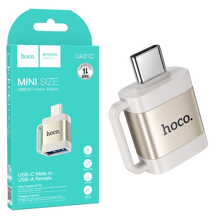 Hoco UA31C адаптер, USB към Type-C, OTG трансфер на данни 480MBps, злато