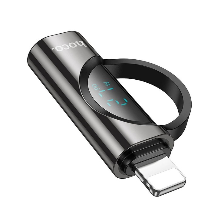 Hoco адаптер от iPhone Lightning plug към Type C, Digital display, 2, 4A, 27W, Черен