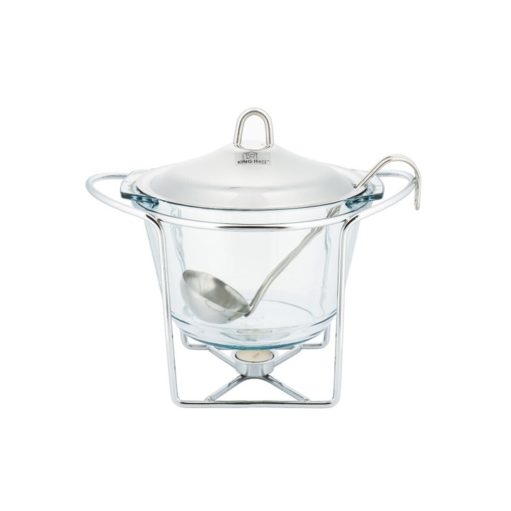 Термоустойчива тенджера KINGHOFF, 4.1L, стъкло PYREX, неръждаема стомана, прозрачно/сребристо, с капак и лъжица