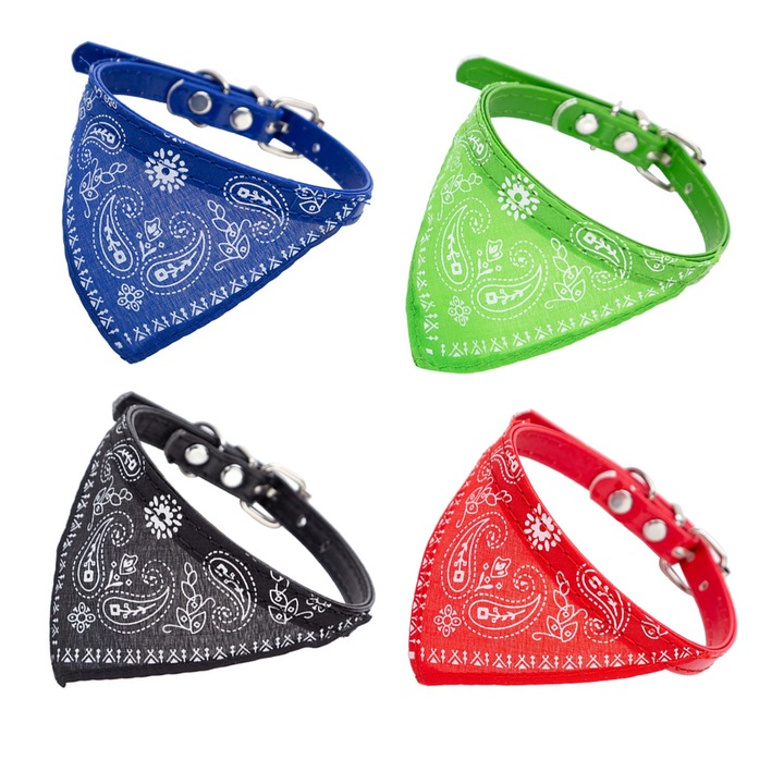 Set 4 bandane pentru caini si pisici, Axroad Mall, Model Carouri, Triunghiulare, Ajustabil, Bumbac, 22-28 cm, Multicolor