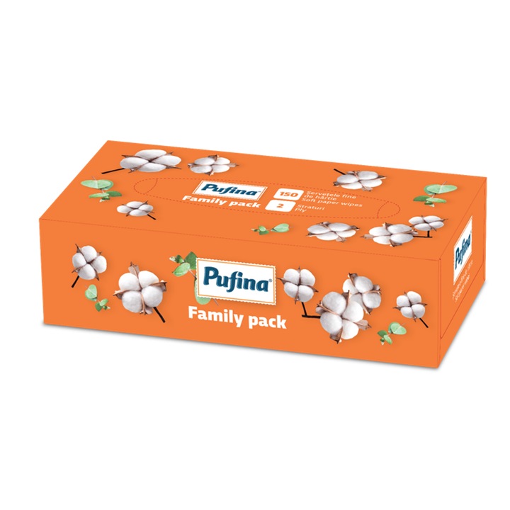 Servetele Faciale Pufina Family Pack, 2 straturi, 150 Buc