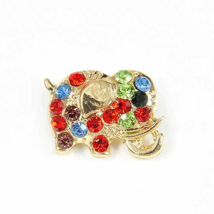 Brosa martisor elefant auriu cu pietre multicolore, Meli Melo Paris