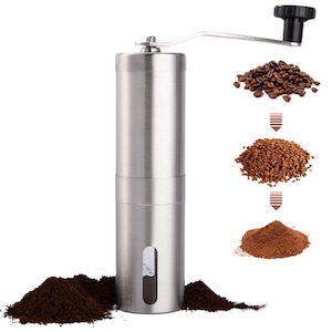 Leccik® rasnita manuala pentru boabe de cafea, din inox, cu macinare ceramica, potrivita pentru AeroPress, cafea la filtru, espresso, French Press si cafea turceasca, culoare argintie