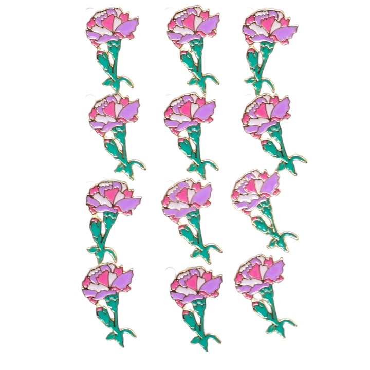 Set 12 Martisoare Brosa tip insigna, Model 105, Garoafa Roz