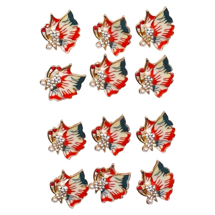 Set 12 Martisoare Brosa tip insigna, Model 107, Fluture Rosu