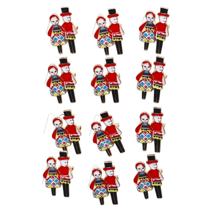 Set 12 Martisoare Brosa tip insigna, Model 78, Cuplu Traditional