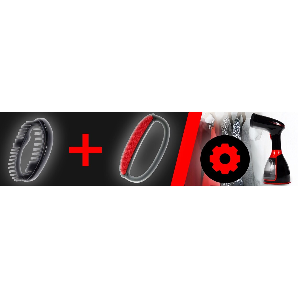 Aparat de Calcat Vertical cu Abur RETOO HandyTools, 1500W, Recipient de Apa Detasabil de 280ml, Abur Variabil Pana la 32ml/min, Incalzire 30s, Talpa din INOX, cu Capat cu Perie si Capat pentru Calcat Haine la Dunga, Negru-Rosu