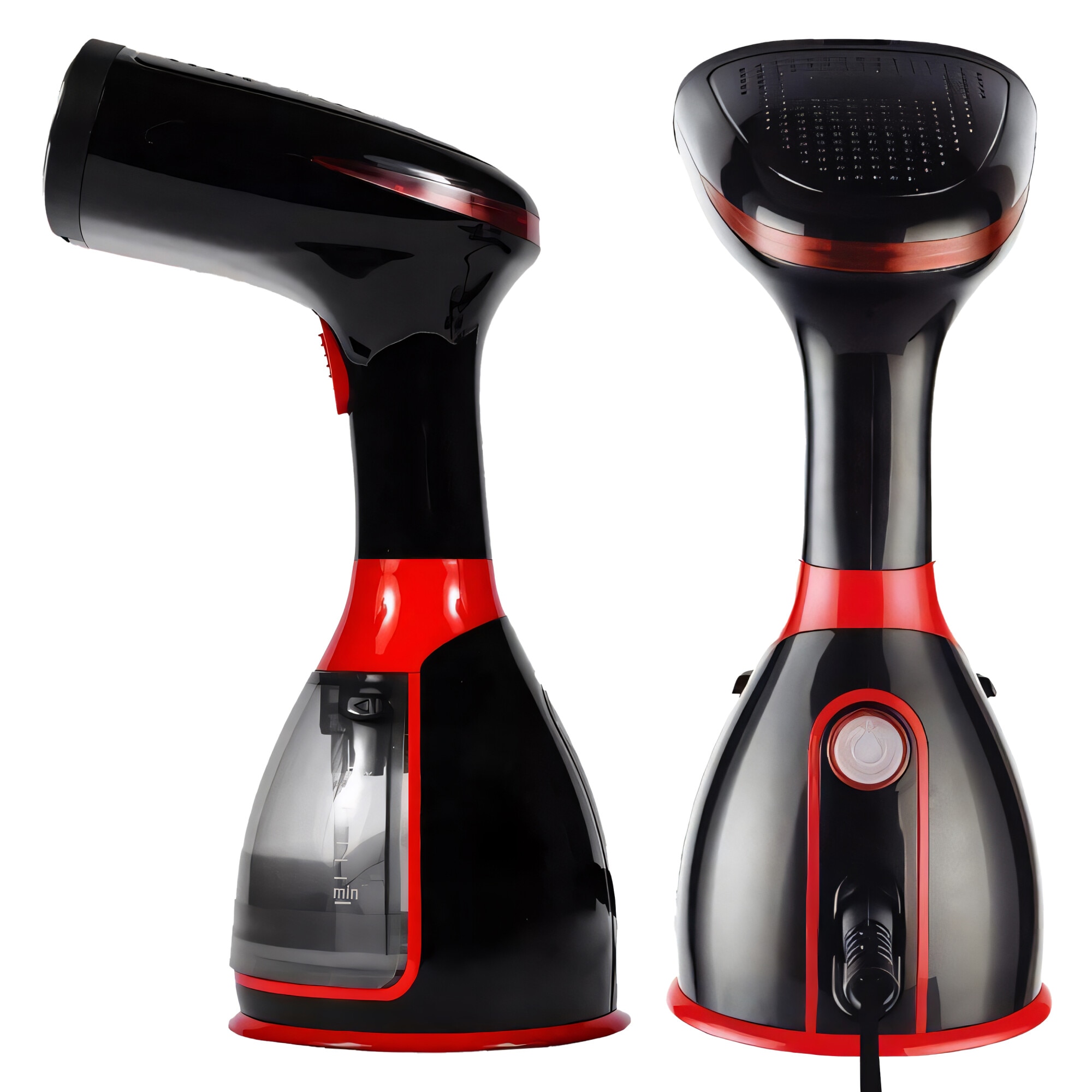 Aparat de Calcat Vertical cu Abur RETOO HandyTools, 1500W, Recipient de Apa Detasabil de 280ml, Abur Variabil Pana la 32ml/min, Incalzire 30s, Talpa din INOX, cu Capat cu Perie si Capat pentru Calcat Haine la Dunga, Negru-Rosu